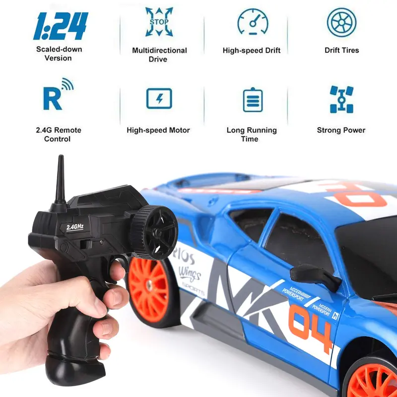 Remote Control Car RC Drift Car Valentine's Day Gift 2.4GHz 1:24 Scale 4WD 15KM/H High Speed Model Vehicle LED Lights Drifting Tire Racing Sport Toy Car for Adult Boy Girl Kid Gift 3