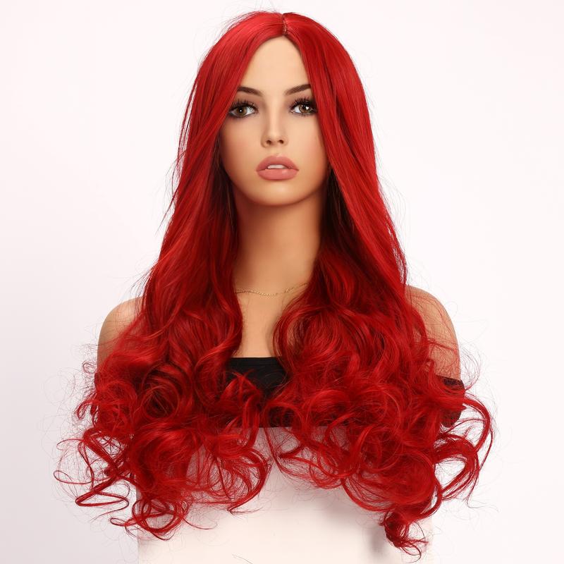 TikTok Shop 24 Inches Red Synthetic Costume Wigs Long Curly Hair CSH4101